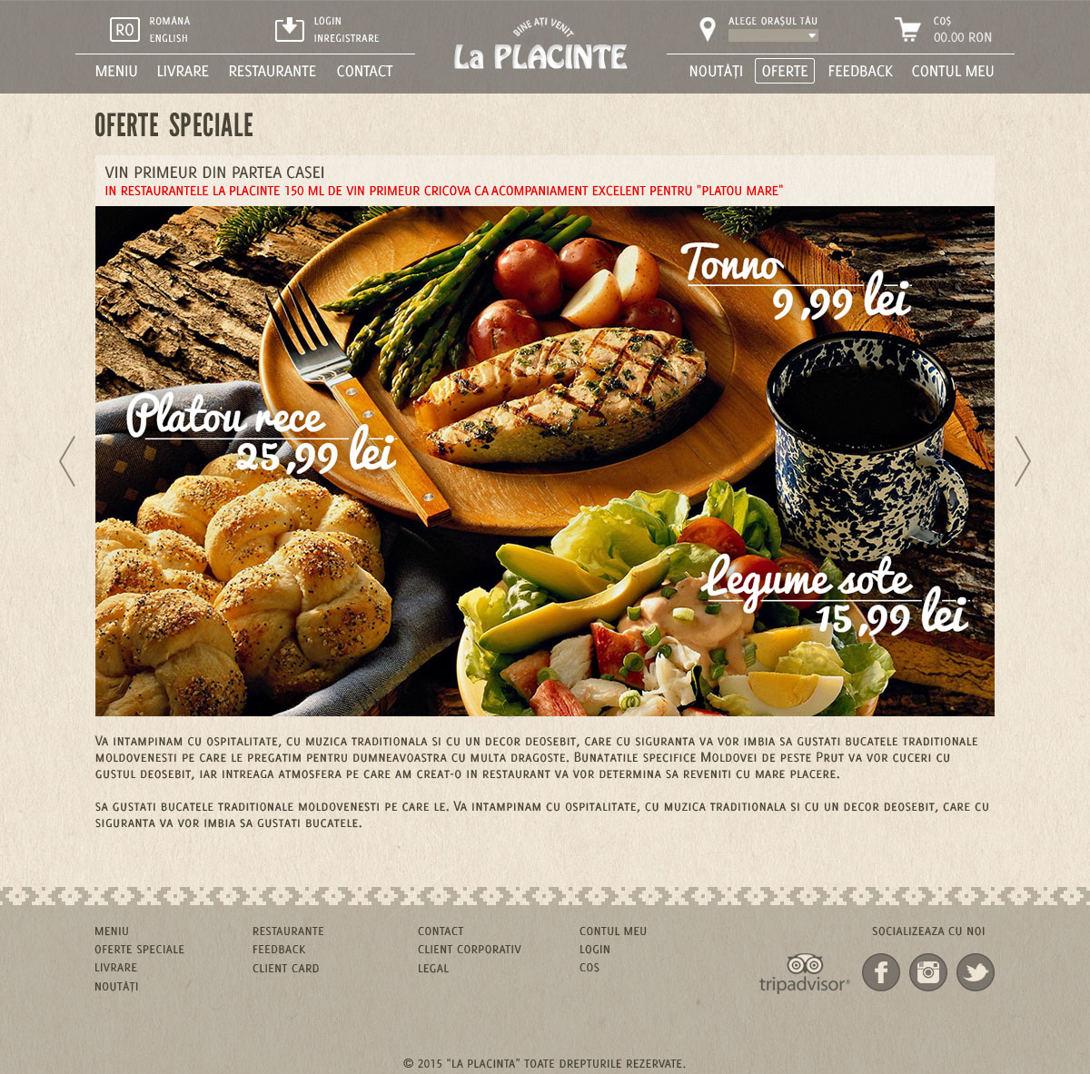 Site-ul rețelei de restaurante La Plăcinte