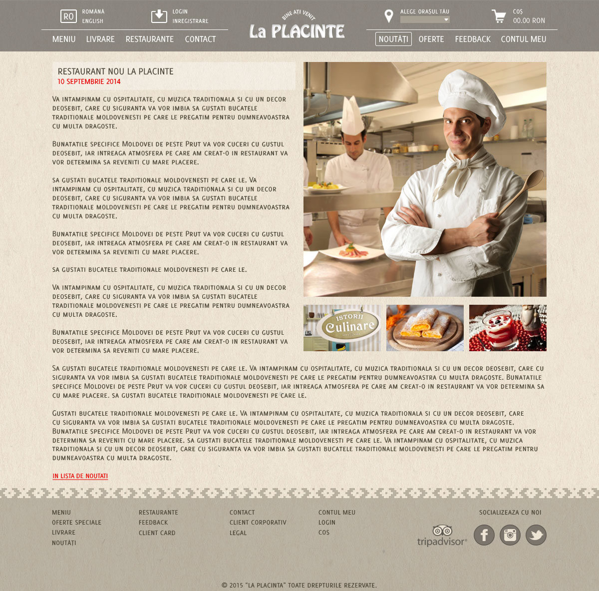 Site-ul rețelei de restaurante La Plăcinte