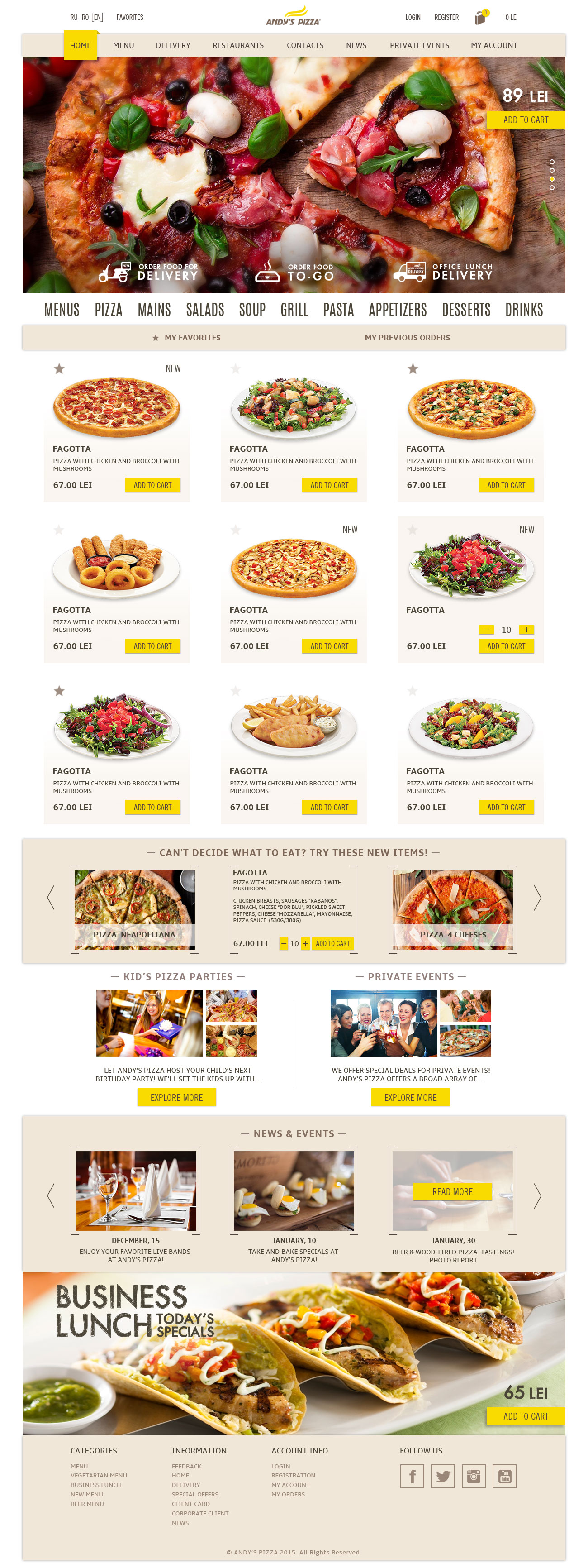 Site-ul pentru Andy's Pizza